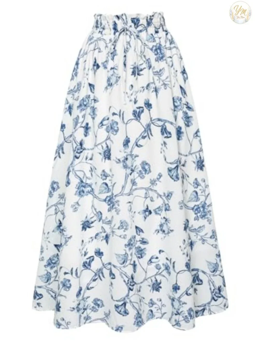 Women's Floral Maxi Skirt A-Line High Waist Elastic Drawstring Open Side